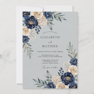 Navyblaue Majestätische Winterhochzeit Einladung