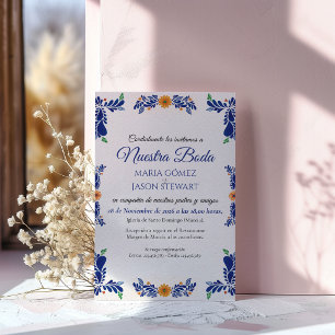 Navyblaue minimalistische florale klassische spani einladung