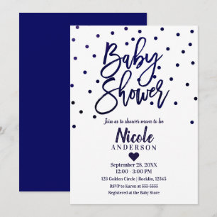 Navyblaue moderne Schrift Baby Shower Konfetti Einladung