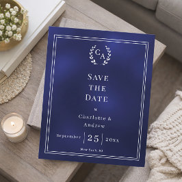 Navyblaue Monogramm-Hochzeit-Save-the-Date-Karte