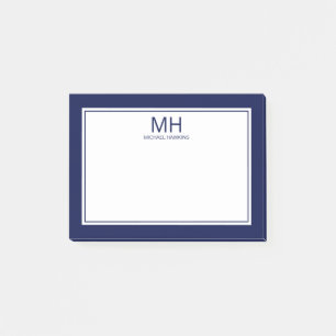 Navyblaue monogrammierte Herren- Post-it Klebezettel