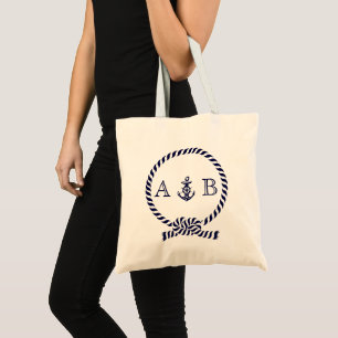 Navyblaue nautische Seil- und Anker-Monogramm Tragetasche