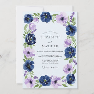Navyblaue opulente Frühlingshochzeit Einladung