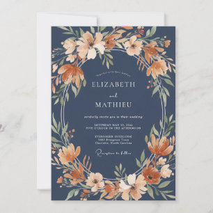Navyblaue opulente herbstliche Hochzeit Einladung