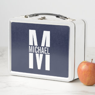 Navyblaue personalisierte Monogramm und Name Metall Brotdose