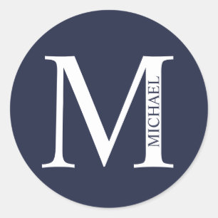 Navyblaue personalisierte Monogramm und Name Runder Aufkleber