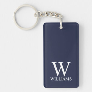 Navyblaue personalisierte Monogramm und Name Schlüsselanhänger