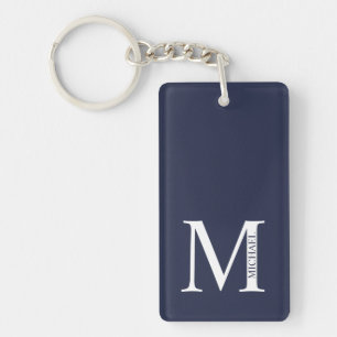 Navyblaue personalisierte Monogramm und Name Schlüsselanhänger