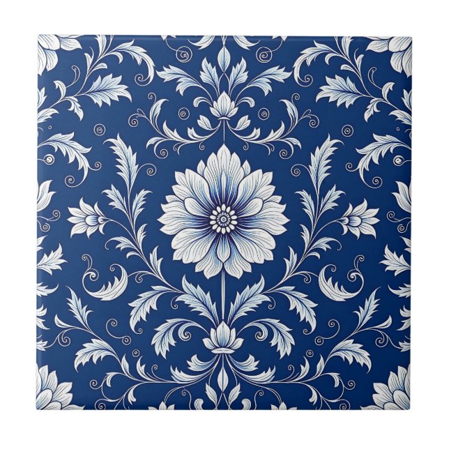 Navyblaue Porzellan-Blumenmuster Fliese (Vorderseite)