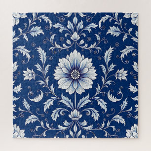 Navyblaue Porzellan-Blumenmuster Puzzle
