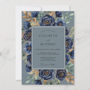 Navyblaue Prachtvolle Winterhochzeit Einladung