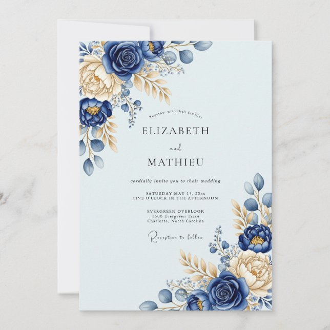 Navyblaue Prachtvolle Winterhochzeit Einladung (Vorderseite)