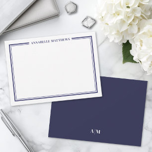 Navyblaue Rand-Minimalistischer Namens-Monogramm Mitteilungskarte