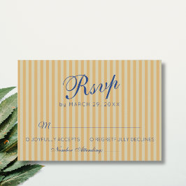 Navyblaue Retro-Honig-Altstreifen-Hochzeit RSVP Karte