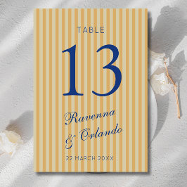 Navyblaue Retro-Honig-Vintage-Streifen-Hochzeit Tischnummer