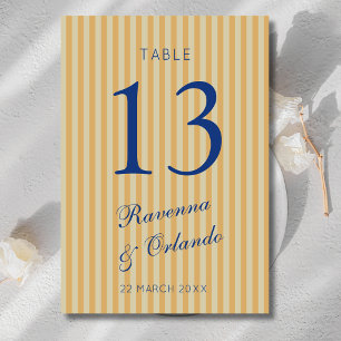 Navyblaue Retro-Honig-Vintage-Streifen-Hochzeit Tischnummer