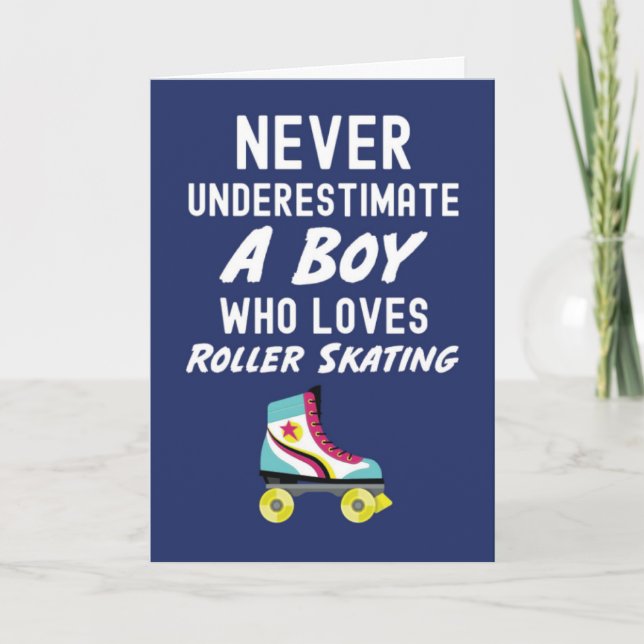 Navyblaue Rollschuh-Karten für Babyjungen Kinder Karte (Vorderseite)