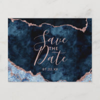 Navyblaue Rose Gold Achat-Marmor-Hochzeitseinladun