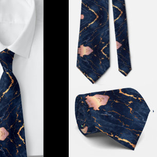 Navyblaue Rose Goldfolie Marmor Krawatte