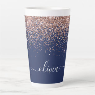 Navyblaue Roségold-Rosa Glitter-Monogramm Milchtasse