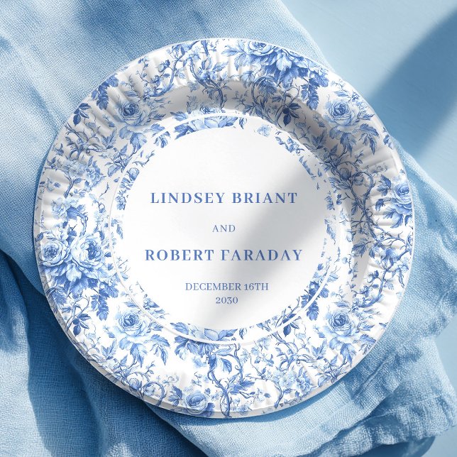 Navyblaue Rosen Chic Hochzeitspapierteller Pappteller (Navy Blue Roses Chic Wedding Paper Plates)