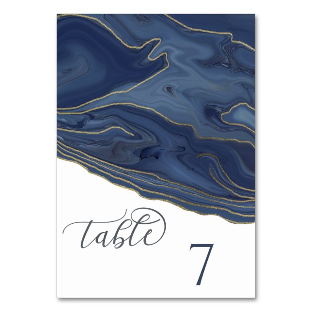 Navyblaue schicke Achat romantische Eleganz Tischnummer (Vorderseite)