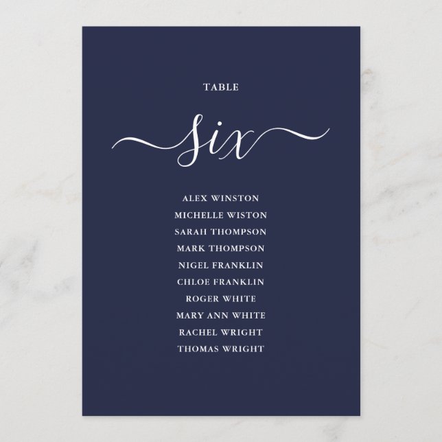 Navyblaue Schrift Tischnummer 6 Sitzordnung (Vorderseite)