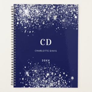 Navyblaue Silber-Glitter-Monogramm-Name 2023 Planer