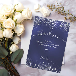 Navyblaue Silber-Glitter-Schrift Dankeskarte