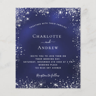 Navyblaue silber glitzernde QR-Hochzeitseinladung Flyer