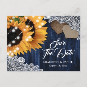 Navyblaue Sonnenblumen-Hochzeit-Save-the-Date-Post Ankündigungspostkarte