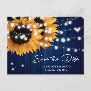 Navyblaue Sonnenblumen-Hochzeit-Save-the-Date-Post Ankündigungspostkarte