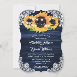 Navyblaue Sonnenblumen-Holzschnurlichter Hochzeit Einladung