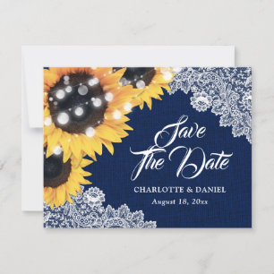 Navyblaue Sonnenblumen-Jute-Hochzeit Ankündigung