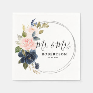 Navyblaue staubige Blush-Pink-Silber-Hochzeitsserv Serviette