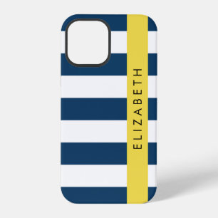 Navyblaue Streifen, gestreiftes Muster, Ihr Name iPhone 12 Pro Hülle