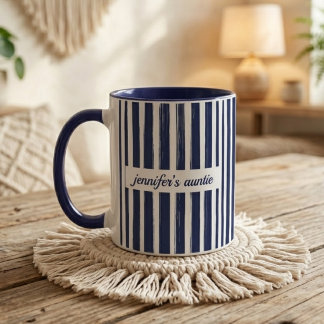 Navyblaue Streifen Individuelle Tante Babyankündig Tasse