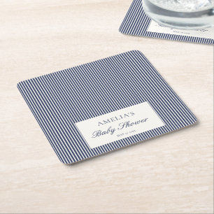 Navyblaue Ticking-Streifen-Baby-Party Rechteckiger Pappuntersetzer