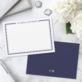 Navyblaue Umrandung Minimalistisches Monogramm Mitteilungskarte