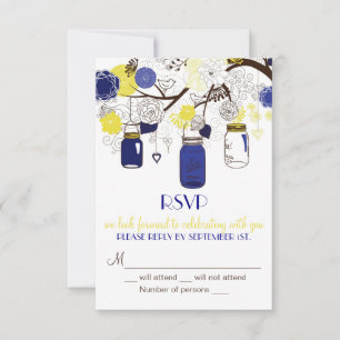 Navyblaue und gelbe Mason-Gläser RSVP-Einladung RSVP Karte