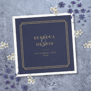 Navyblaue und goldene Art Deco-Hochzeit Serviette