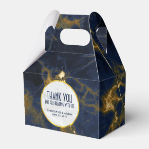 Navyblaue und goldene Marmor-Hochzeit im modernen Geschenkschachtel