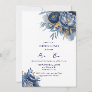 Navyblaue und goldene Pfingstrosen-Blumenpaar-Dusc Einladung