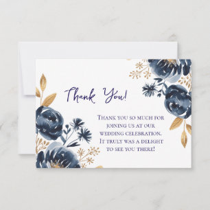 Navyblaue und goldene Pfingstrosen-Hochzeit Dankeskarte