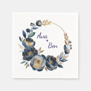 Navyblaue und goldene Pfingstrosen-Hochzeit Serviette