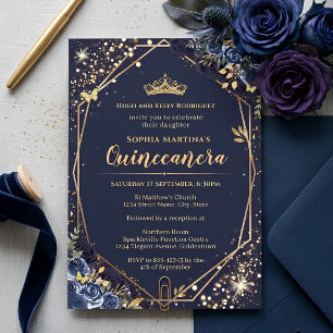 Navyblaue und goldene Quinceanera-Einladung Einladung