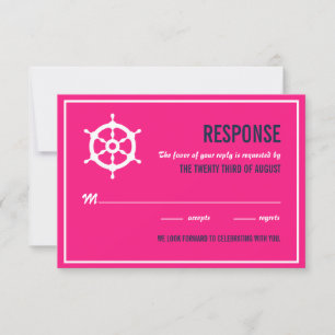 Navyblaue und Hot-Pink-nautische Hochzeit RSVP Karte