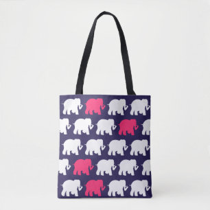 Navyblaue und rosa Elefanten Design-Tasche
