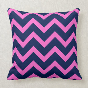 Navyblaue und rosa Zickzack-Chevron-Geometrie Kissen
