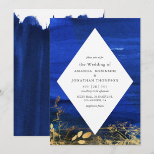 Navyblaue und weiße Aquarell-Hochzeit Einladung